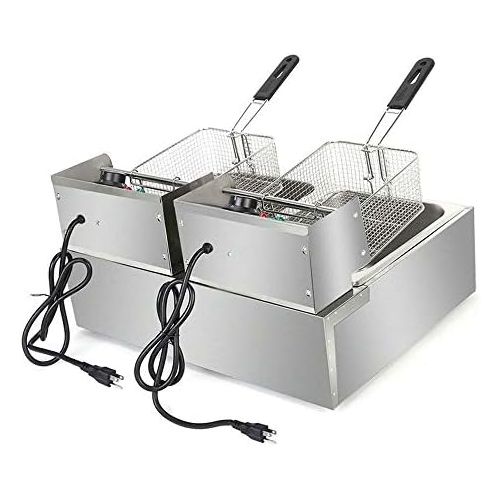  PMSW Electric Deep Fryer, Stainless Steel Professional Commercial Frying Machine Chicken Chips French Fryer with Basket &Lid for Commercial Restaurant Countertop Family Food Cookin