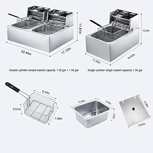  PMSW Electric Deep Fryer, Stainless Steel Professional Commercial Frying Machine Chicken Chips French Fryer with Basket &Lid for Commercial Restaurant Countertop Family Food Cookin