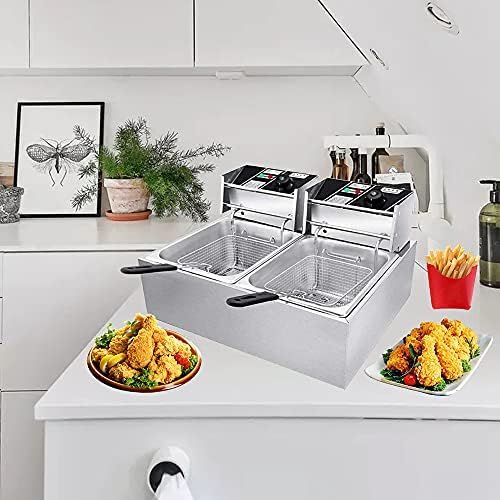  PMSW Electric Deep Fryer, Stainless Steel Professional Commercial Frying Machine Chicken Chips French Fryer with Basket &Lid for Commercial Restaurant Countertop Family Food Cookin