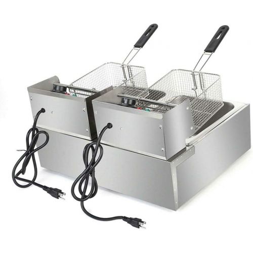  PMSW Electric Deep Fryer, Stainless Steel Professional Commercial Frying Machine Chicken Chips French Fryer with Basket &Lid for Commercial Restaurant Countertop Family Food Cookin