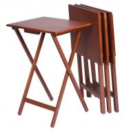 PNPGlobal Set of 4 Portable Wood TV Table Folding Tray Desk Serving Furniture Walnut New