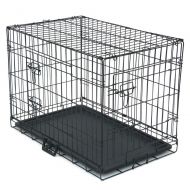 PNPGlobal Black 48 2 Doors Folding Suitcase Pet Dog Cat Crate Kennel Cage with ABS Tray Low Carbon Steel Wire