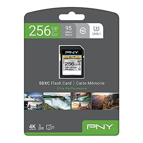  PNY 256GB Elite Performance Class 10 U3 SDXC Flash Memory Card - 95MB/s read, Class 10, U3, 4K UHD, Full HD, UHS-I, Full Size SD