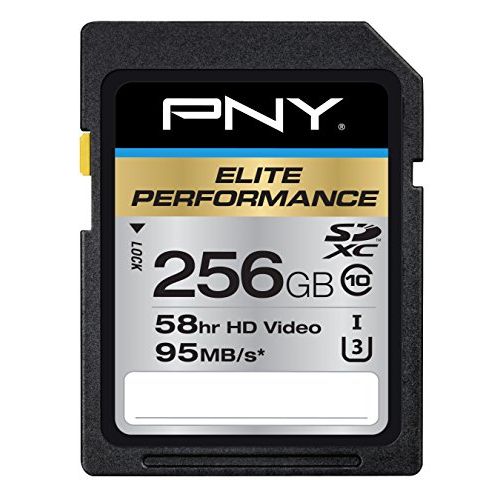  PNY 256GB Elite Performance Class 10 U3 SDXC Flash Memory Card - 95MB/s read, Class 10, U3, 4K UHD, Full HD, UHS-I, Full Size SD