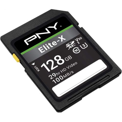  PNY 128GB Elite-X Class 10 U3 V30 SDXC Flash Memory Card - 100MB/s, Class 10, U3, V30, 4K UHD, Full HD, UHS-I, Full Size SD