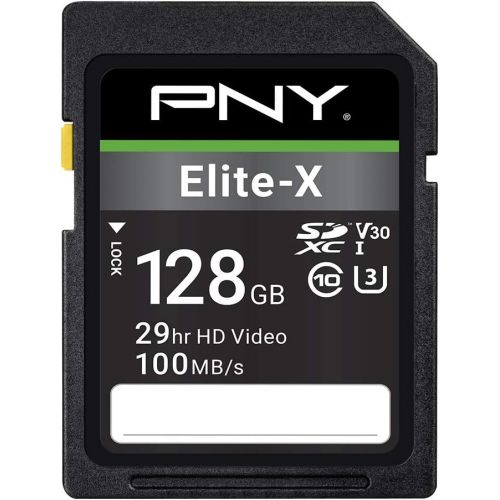  PNY 128GB Elite-X Class 10 U3 V30 SDXC Flash Memory Card - 100MB/s, Class 10, U3, V30, 4K UHD, Full HD, UHS-I, Full Size SD