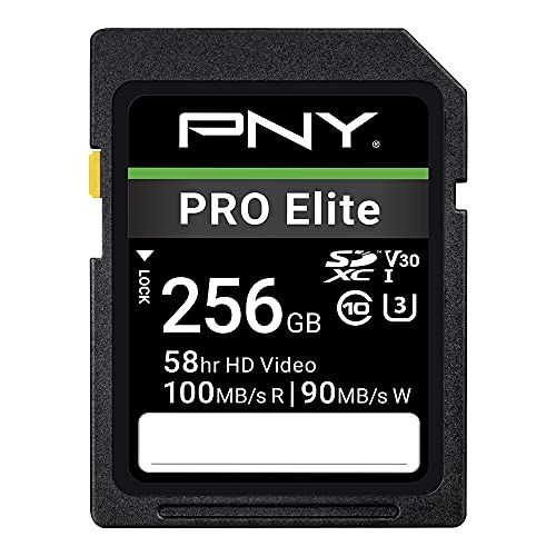  PNY 256GB PRO Elite Class 10 U3 V30 SDXC Flash Memory Card - 100MB/s, Class 10, U3, V30, 4K UHD, Full HD, UHS-I, Full Size SD