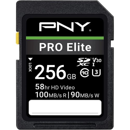  PNY 256GB PRO Elite Class 10 U3 V30 SDXC Flash Memory Card - 100MB/s, Class 10, U3, V30, 4K UHD, Full HD, UHS-I, Full Size SD