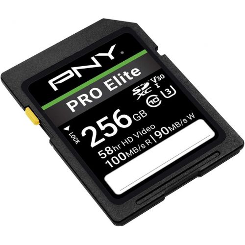  PNY 256GB PRO Elite Class 10 U3 V30 SDXC Flash Memory Card - 100MB/s, Class 10, U3, V30, 4K UHD, Full HD, UHS-I, Full Size SD