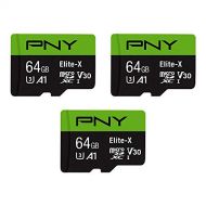 PNY 64GB Elite-X Class 10 U3 V30 microSDXC Flash Memory Card 3-Pack - 100MB/s, Class 10, U3, V30, A1, 4K UHD, Full HD, UHS-I, micro SD