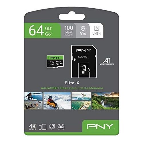  PNY 64GB Elite-X Class 10 U3 V30 microSDXC Flash Memory Card - 100MB/s, Class 10, U3, V30, A1, 4K UHD, Full HD, UHS-I, micro SD