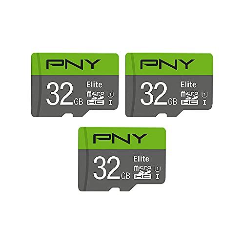  PNY 32GB Elite Class 10 U1 microSDHC Flash Memory Card 3-Pack - 100MB/s, Class 10, U1, Full HD, UHS-I, micro SD