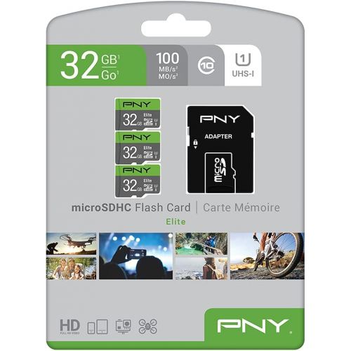  PNY 32GB Elite Class 10 U1 microSDHC Flash Memory Card 3-Pack - 100MB/s, Class 10, U1, Full HD, UHS-I, micro SD