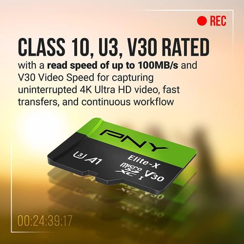  PNY 256GB Elite-X Class 10 U3 V30 microSDXC Flash Memory Card - 100MB/s, Class 10, U3, V30, A1, 4K UHD, Full HD, UHS-I, micro SD