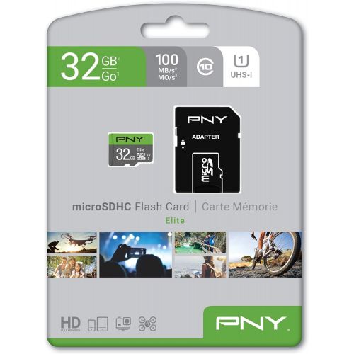  PNY 32GB Elite Class 10 U1 microSDHC Flash Memory Card - 100MB/s Read, Class 10, U1, Full HD, UHS-I, Micro SD