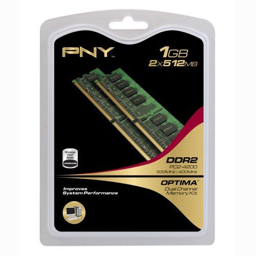  PNY OPTIMA 1GB (2x512MB) Dual Channel Kit DDR2 533 MHz PC2-4200 Desktop DIMM Memory Modules MD1024KD2-533