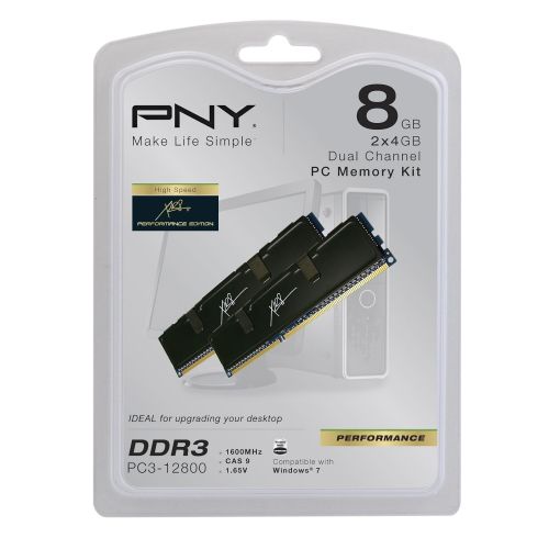  PNY XLR8 DDR3 8GB (2x4GB) 1600MHz (PC3-12800) CAS 9 1.65V PC Memory Desktop Kit (MD8192KD3-1600-X9)