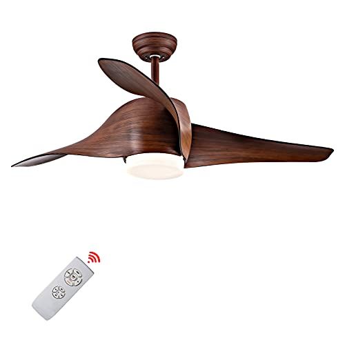  POCHFAN Ceiling Fan with Lights and Remote Control in Walnut Finish, Opal Glass, For Living Room, 52 Inch