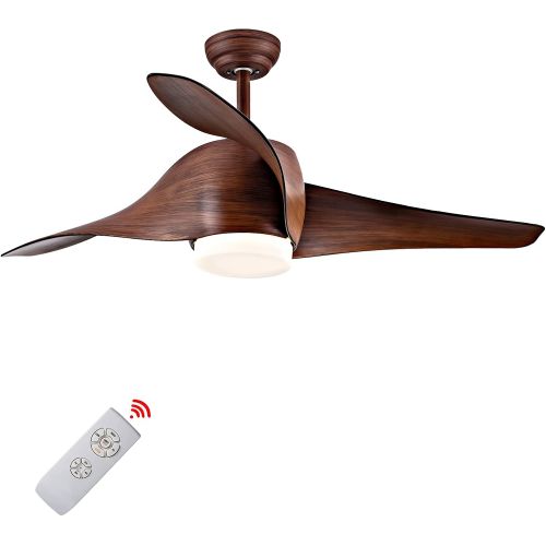  POCHFAN Ceiling Fan with Lights and Remote Control in Walnut Finish, Opal Glass, For Living Room, 52 Inch