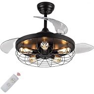 POCHFAN Industrial Ceiling Fan with Lights , Retractable ceiling fan with lights remotet control , Caged Ceiling Fan , 42 Inch