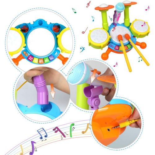  [아마존베스트]POKONBOY Kids Drum Set Toddler Toys with Adjustable Microphone, Musical Instruments Playset Fit for 2-12 Year Olds Boys and Girls