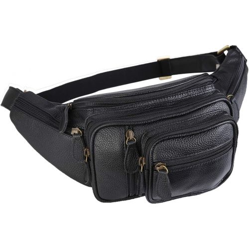  POLARE ORIGINAL Polare Natural Leather Fanny Pack Waist Bag Black Large with YKK Zippers