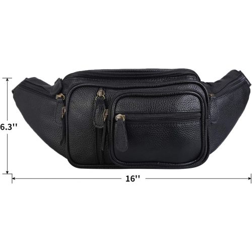  POLARE ORIGINAL Polare Natural Leather Fanny Pack Waist Bag Black Large with YKK Zippers