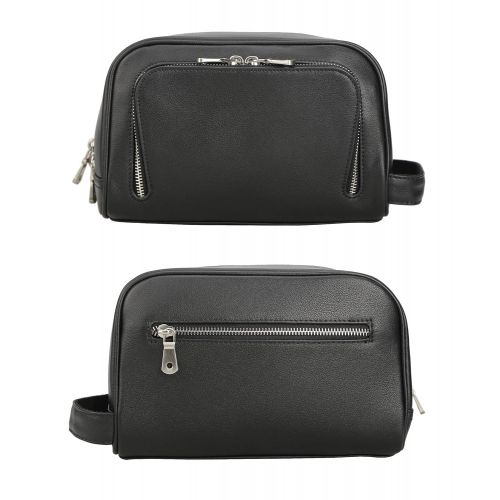  POLARE ORIGINAL Polare Vintage Calfskin Leather Handmade Travel Toiletry Bag for Men - Dopp Kit - Shaving Kit (Black)