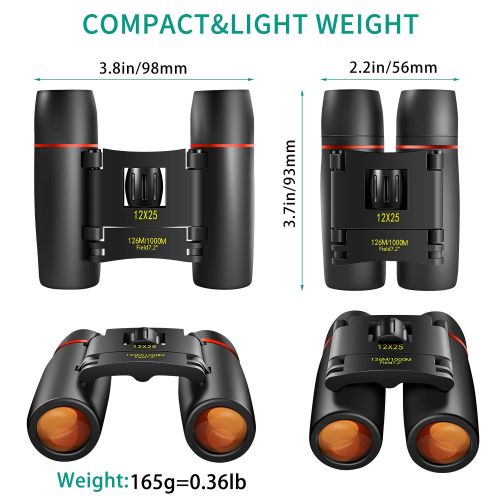  POLDR 12X25 Small Pocket Binoculars Compact Adults,Mini Kids Binoculars Boys for Bird Watching,Concert Theater Opera