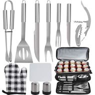 POLIGO 12PCS Barbeque Accessories with 15 Can Black Insulated Waterproof Cooler Bag for Fathers Day Birthday Gifts - Camping Grill Tool Set Ideal BBQ Grill Accessories Presents for