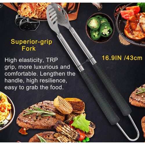  POLIGO 7pcs Golf-Club Style BBQ Grill Accessories Kit with Rubber Handle - Stainless Steel BBQ Tools in Bag for Camping - Premium Grilling Utensils Set Ideal Christmas Birthday Gif