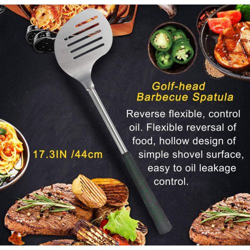  POLIGO 7pcs Golf-Club Style BBQ Grill Accessories Kit with Rubber Handle - Stainless Steel BBQ Tools in Bag for Camping - Premium Grilling Utensils Set Ideal Christmas Birthday Gif