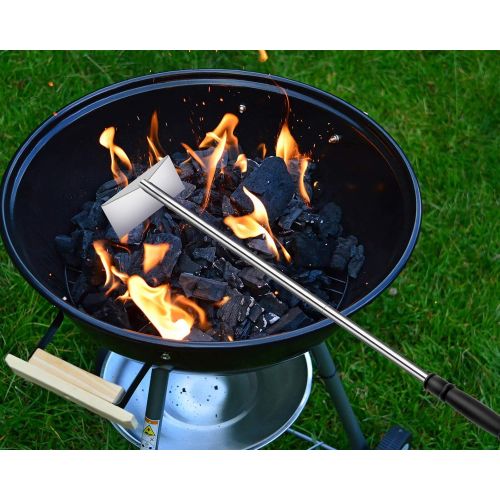  POLIGO Charcoal Grill Ash Rake Hoe for Fireplace Wood Stove Pizza Oven, Stainless Steel BBQ Cleaner Poker Scraper, Elongated Cleaning Tool Accessories for Smoker, Ceramic, Kamado,