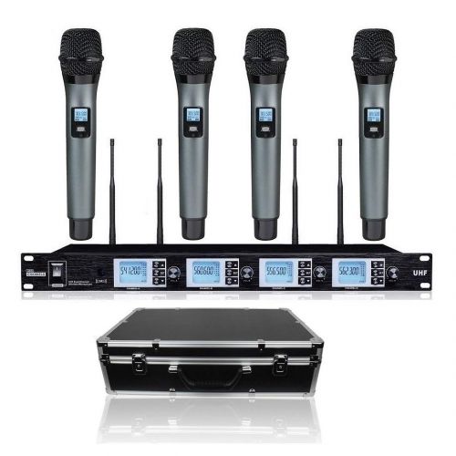  POLY Professional Microphone Wireless Karaoke System 4 Channel UHF Wireless Handheld Microphone Mikrofon System For school meeting speech