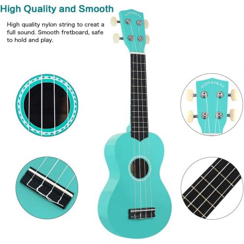  [아마존베스트]POMAIKAI Soprano Wood Ukulele Rainbow Starter Uke Hawaii kids Guitar 21 Inch with Gig Bag for kids Students and Beginners (Blue)