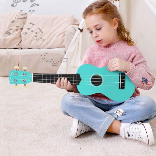  [아마존베스트]POMAIKAI Ukulele Wood Ukuleles for Kids Beginner Ukulele Pack Soprano Ukulele Starter Kid Guitar 21 Inch Rainbow Uke with Gig Bag (Light-Blue)