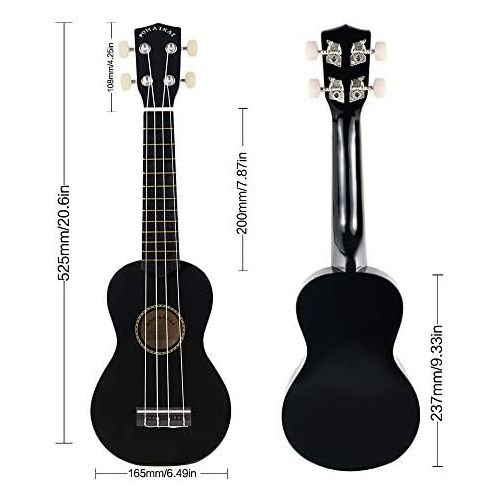  POMAIKAI Soprano Wood Ukulele Rainbow Starter Uke Hawaii kids Guitar 21 Inch with Gig Bag for kids Students and Beginners (Black)