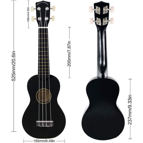  POMAIKAI Soprano Wood Ukulele Rainbow Starter Uke Hawaii kids Guitar 21 Inch with Gig Bag for kids Students and Beginners (Black)