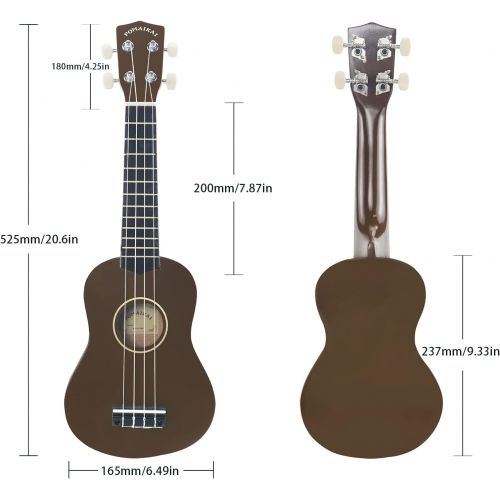  POMAIKAI Soprano Wood Ukulele Rainbow Starter Uke Hawaii kids Guitar 21 Inch with Gig Bag for kids Students and Beginners (Brown)