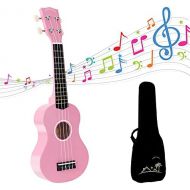 [아마존베스트]POMAIKAI Soprano Kids Ukulele for Beginner Girls 21 Inch Hawaii Kid Guitar Starter Ukelele Wood Uke Rainbow Uke with Gig Bag (Pink)