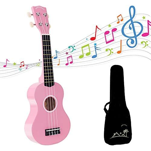  [아마존베스트]POMAIKAI Soprano Kids Ukulele for Beginner Girls 21 Inch Hawaii Kid Guitar Starter Ukelele Wood Uke Rainbow Uke with Gig Bag (Pink)