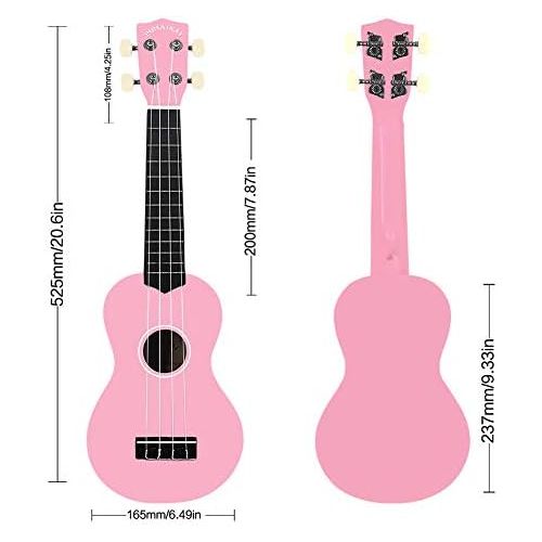  [아마존베스트]POMAIKAI Soprano Kids Ukulele for Beginner Girls 21 Inch Hawaii Kid Guitar Starter Ukelele Wood Uke Rainbow Uke with Gig Bag (Pink)