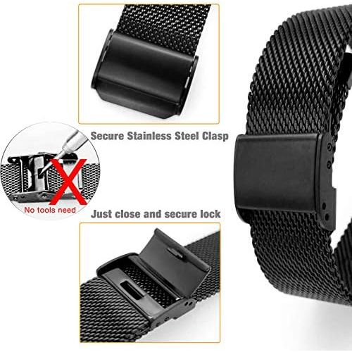  PONATTENO 18mm Stainless Steel Watch Bands for Garmin Venu 2S / Vivoactive 4S /Vivomove 3S , Metal Mesh Quick Release Wristband Strap for Fossil Q Venture Gen 4 HR/Gen 3 (Black)