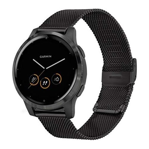  PONATTENO 18mm Stainless Steel Watch Bands for Garmin Venu 2S / Vivoactive 4S /Vivomove 3S , Metal Mesh Quick Release Wristband Strap for Fossil Q Venture Gen 4 HR/Gen 3 (Black)