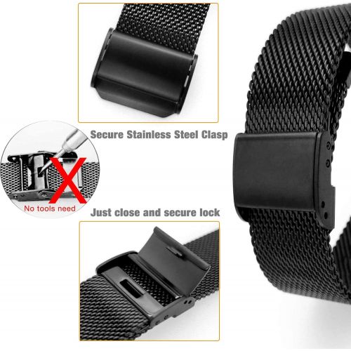  PONATTENO 18mm Stainless Steel Watch Bands for Garmin Venu 2S / Vivoactive 4S /Vivomove 3S , Metal Mesh Quick Release Wristband Strap for Fossil Q Venture Gen 4 HR/Gen 3 (Black)