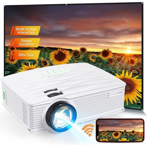  Projector, PONER SAUND WiFi Mini Projector 1080P Supported Home Outdoor Video Projector, 5500 Lux 210 Display Movie Projector, Compatible with Phone, Computer, Laptop, USB, HDMI, V