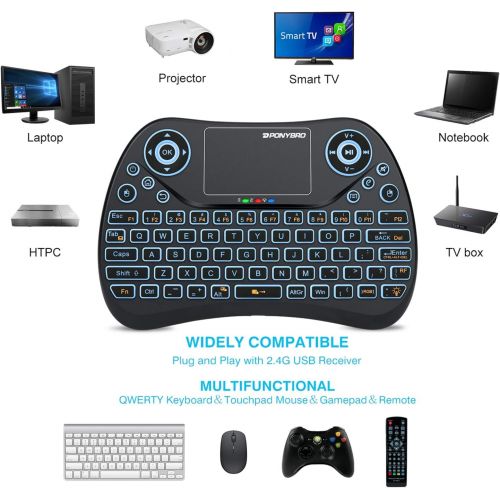  [아마존베스트](Newest Version) PONYBRO Backlit Mini Wireless Keyboard with Touchpad Mouse Combo QWERTY Keypad,Rechargeable Handheld Keyboard Remote for Smart TV,Android TV Box,KODI,Raspberry Pi,