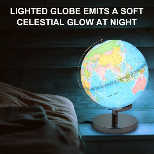  [아마존베스트]POOCCI Illuminated Rewritable Globe of The World 8 for Kids with Stand，Colorful Easy-Read High Clear Map, Illuminates Educational Interactive Globe STEM Toy, Light Up Globe Lamp, Night Li