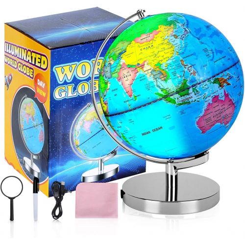  [아마존베스트]POOCCI Illuminated Rewritable Globe of The World 8 for Kids with Stand，Colorful Easy-Read High Clear Map, Illuminates Educational Interactive Globe STEM Toy, Light Up Globe Lamp, Night Li