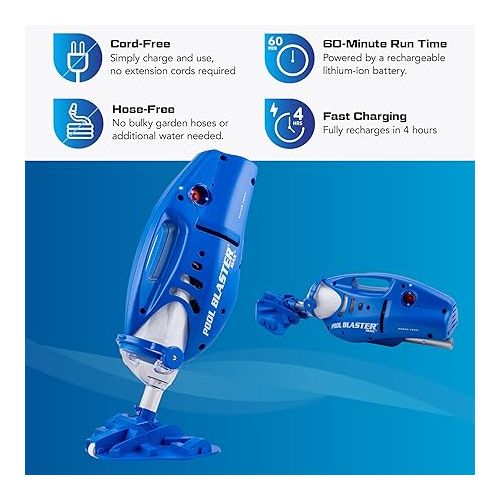  POOL BLASTER Max Cordless Pool Vacuum for Deep Cleaning & Strong Suction, Handheld Rechargeable Swimming Pool Cleaner for Inground and Above Ground Pools, Hoseless Pool Vac by Water Tech